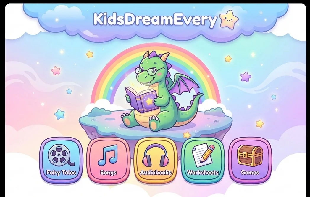 KidsDreamEvery - 드래키가 무지개 앞에서 책을 읽고 있습니다